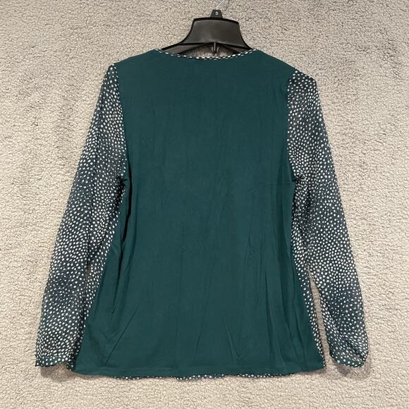 Boden Blouse Womens US 8 Green White Polka Dot Long Sleeve V Neck Top Sheer - Picture 2 of 8